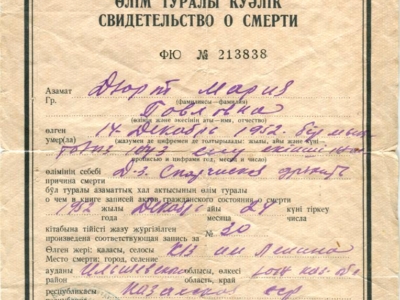 Zaświadczenie o śmierci Marii Dziurdź, babci Marii Szoty
