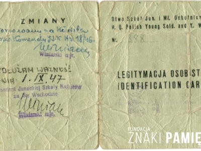 Legitymacja Janusza Rusiniaka z treściami patriotycznymi, wydana na Bliskim Wschodzie