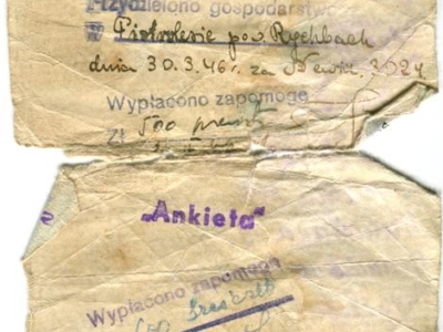 Zaświadczenie z Państwowego Urzędu Repatriacyjnego wydane Władysławowi Szwai i jego rodzinie w sprawie powrotu ZSRS do Polski i poruszania się po kraju