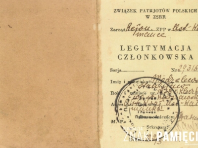      Legitymacja Związku Patriotów Polskich należąca do zesłańca polskiego w ZSRS – Stanisława Modzelewskiego z Kleczkowa