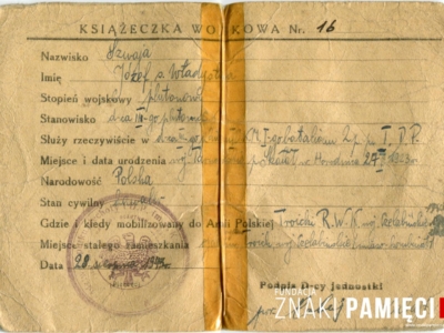 Książeczka wojskowa Józefa Szwai z armii Berlinga