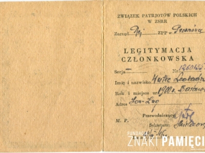      Legitymacja członkowska przynależności Leokadii Wutke do Związku Patriotów Polskich