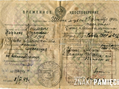 Dowód tymczasowy dla Cecylii Neuman z dziećmi Eugenią i Waldemarem, wydany na zesłaniu w ZSRS