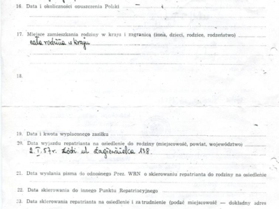 Karta ewidencyjna repatrianta wydana Stefanii Uszpolewicz     