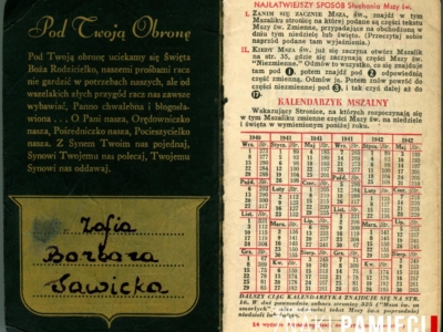 Modlitewnik otrzymany w Ambasadzie RP w Kujbyszewie przez Janinę i Zofię Sawickie podczas ich zesłania w ZSRS