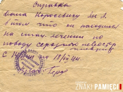      Zaświadczenie lekarskie Jana Korasiewicza