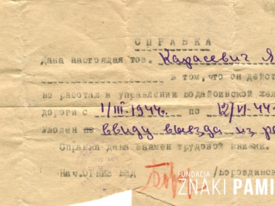 Zaświadczenie o wykonywaniu pracy przez Jana Korasiewicza