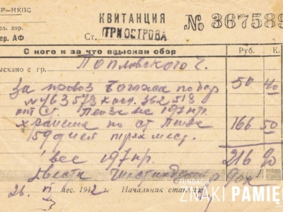 Kwit przewozowy wydany Mieczysławowi Popławskiemu