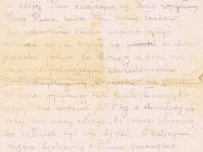 List do Mieczysława Popławskiego wysłany z terenów Polski w sprawie paczek pomocowych dla zesłańców w głąb Związku Sowieckiego