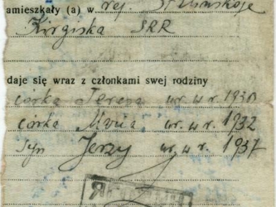 Zaświadczenie z Państwowego Urzędu Repatriacyjnego o powrocie Janiny Sajkowskiej z zesłania w ZSRS wraz z dziećmi