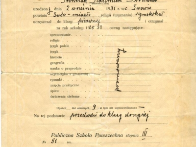 Świadectwo szkolne Kaziemirza Grenczaka ze szkoły powszechnej