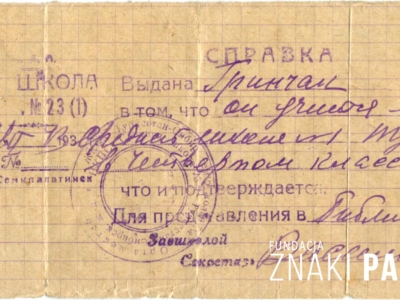 Zaświadczenie z pracy wydane Antoninie Grenczak na zesłaniu w ZSRS