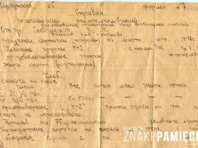 Zaświadczenie dla Apolonii Gniewczyńskiej o wydaniu chleba na powrót do Polski z ZSRS