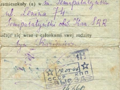 Zaświadczenie z Państwowego Urzędu Repatriacyjnego o powrocie do Polski Antoniny Grenczak z synem Kazimierzem