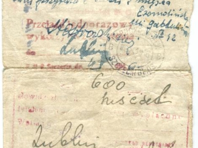      Karta repatriacyjna przyjazdu z ZSRS do Polski Eugenii Bandyry wraz z córką Wiesławą