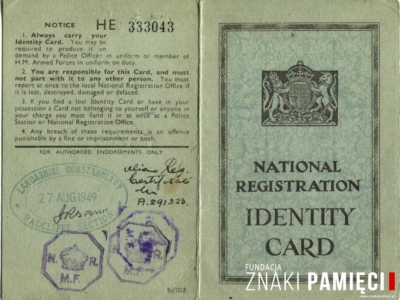      Karta identyfikacyjna Pawła Wutkego z pobytu w Manchesterze po demobilizacji z polskiego wojska w Anglii