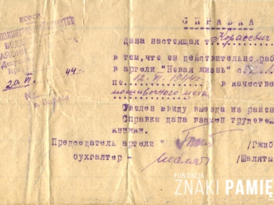 Zaświadczenie o wykonywaniu pracy przez Barbarę Korasiewicz w charakterze ucznia przysposabianego do zawodu