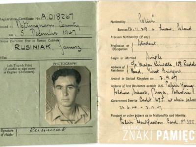 Zaświadczenie Ministerstwa Administracji Publicznej dla Janusza Rusiniaka o jego wyjeździe z Gdyni do Szczecina