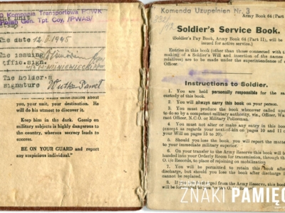 Książeczka płatności i służby żołnierskiej Pawła Wutkego - żołnierza armii Andersa