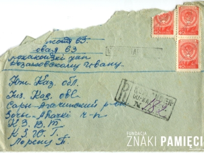      Korespondencja Daurii Lorenz do Jana Kozakowskiego, wysłana z zesłania w Kazachstanie do przyjaciela w Polsce - koperta