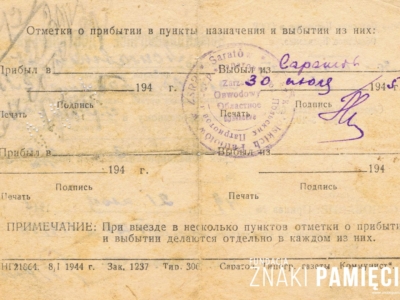 Pozwolenie ze Związku Patriotów Polskich w ZSRS wydane Janinie Popławskiej w zakresie przemieszczania się po Związku Sowieckim