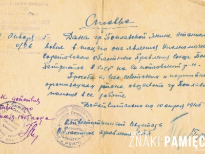 Zaświadczenie ze Związku Patriotów Polskich w ZSRS wydane Janinie Popławskiej