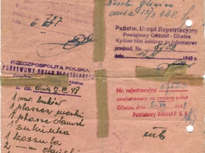 Przepustka z Państwowego Urzędu Repatriacyjnego na podróż po kraju po powrocie rodziny Ostrowskich do Polski