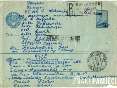      Korespondencja Piotra Kosiuka do Jana Kozakowskiego, wysłana z zesłania w Kazachstanie do przyjaciela w Polsce - koperta