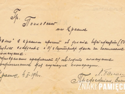 Pismo skierowane do Janiny Popławskiej w sprawie opłacenia i opuszczenia mieszkania w Kraśnem