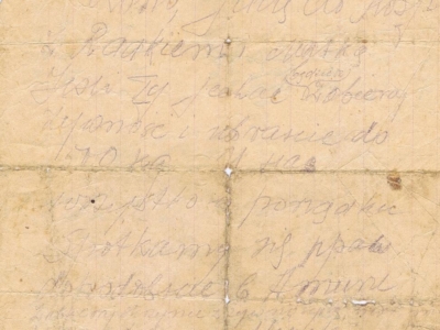 Gryps wyrzucony z transportu w głąb ZSRS przez Mieczysława Popławskiego – adresowany do żony Janiny