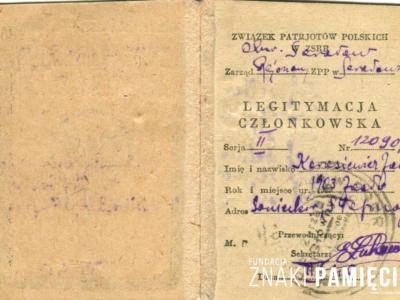   Legitymacja Związku Patriotów Polskich należąca do Jana Korasiewicza