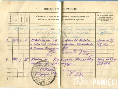      Książeczka pracy Wandy Niezgody zesłanej w głąb ZSRS