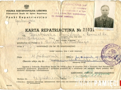      Karta repatriacyjna Stanisławy Kozakowskiej z powrotu do Polski z zesłania w Kazachstanie