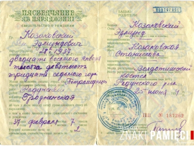      Metryka urodzenia Jana Kozakowskiego