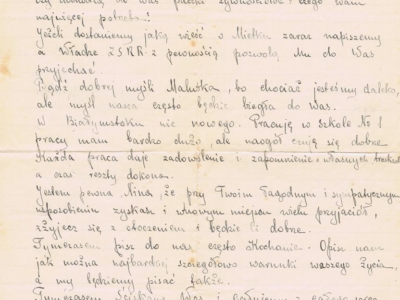 List do Janiny Popławskiej, przebywającej na zesłaniu na Syberii, wysłany przez Janinę Nizińską z obszaru okupowanej Polski