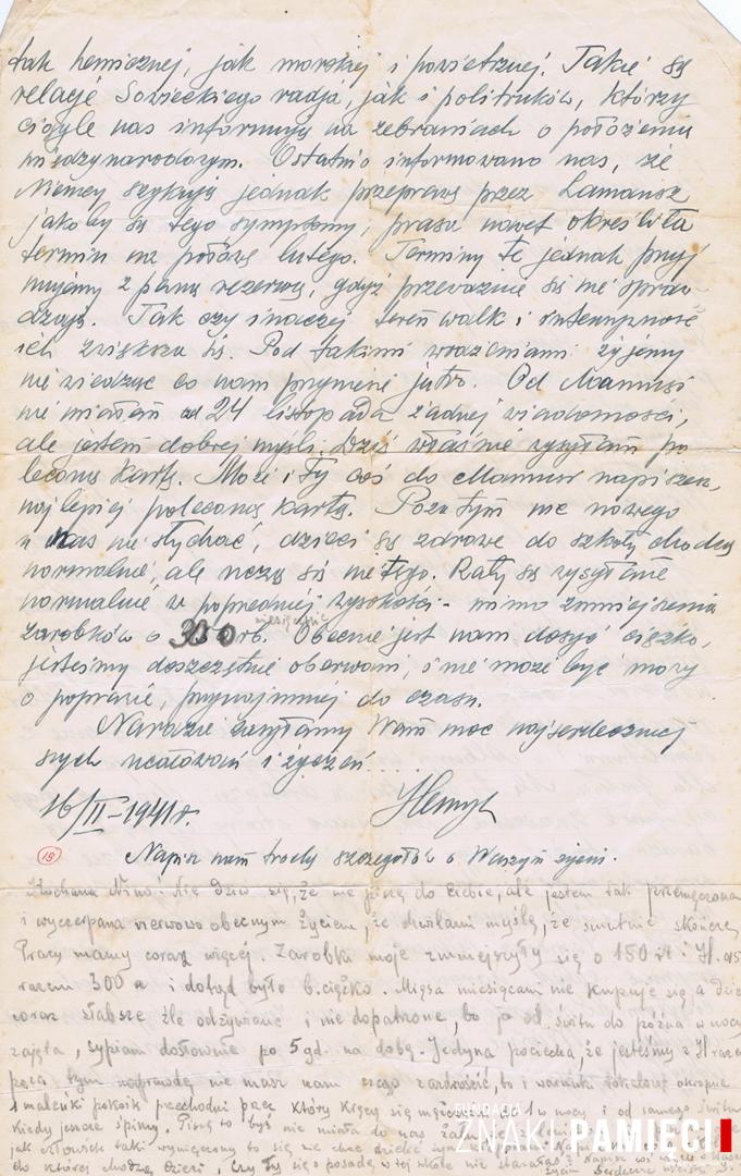 List do Janiny Popławskiej, przebywającej na zesłaniu na Syberii wysłany przez Henryka Nizińskiego