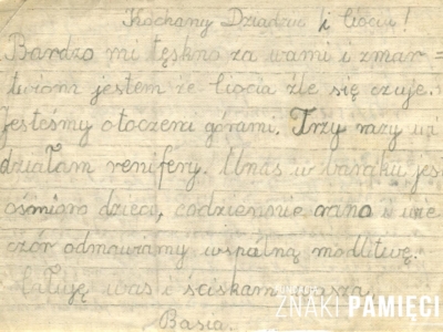      List Barbary Korasiewicz wysłany do do dziadka Kazimierza Piątkiewicza i do ciotki z zesłania w głąb ZSRS