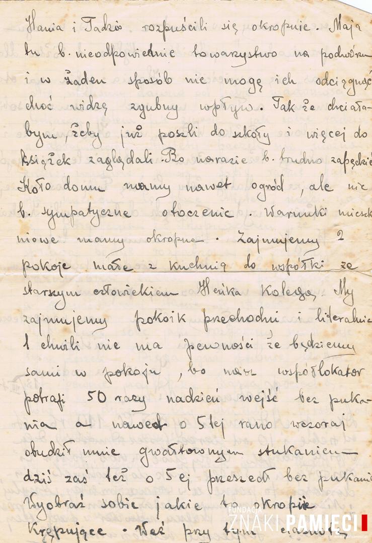  List do Janiny Popławskiej, przebywającej na zesłaniu na Syberii, wysłany przez Janinę Nizińską