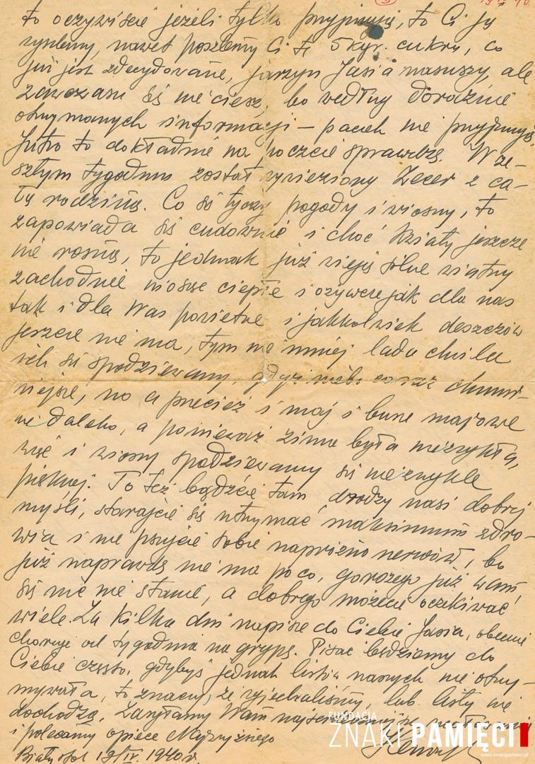 List do Janiny Popławskiej, przebywającej na zesłaniu na Syberii, wysłany przez Henryka Nizińskiego      