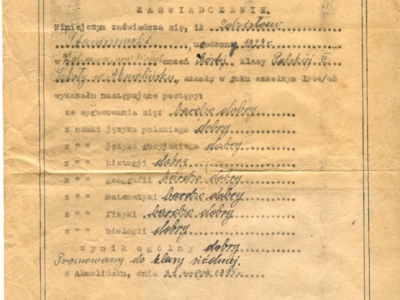 Świadectwo szkolne Zdzisława Staniszewskiego za ukończenie VI klasy szkoły polskiej