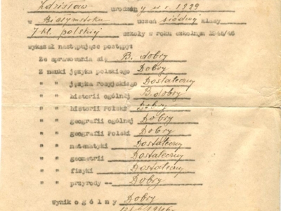      Świadectwo szkolne Zdzisława Staniszewskiego za ukończenie VII klasy szkoły polskiej