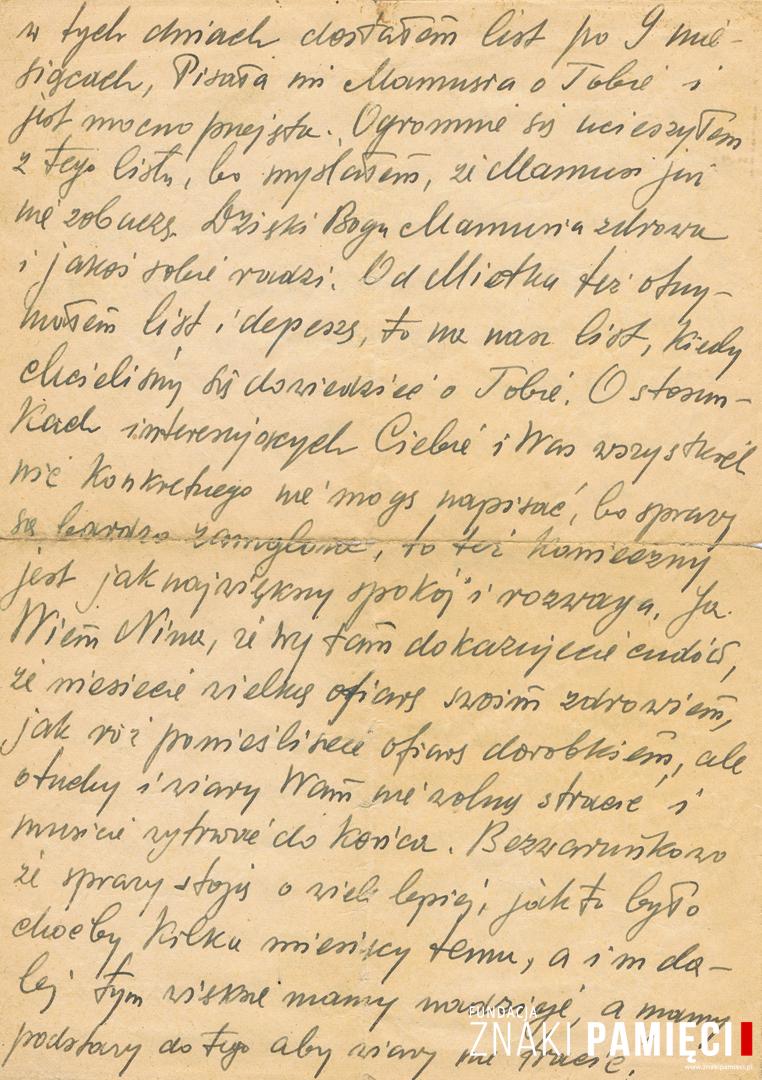 List do Janiny Popławskiej, przebywającej na zesłaniu na Syberii, wysłany przez Henryka Nizińskiego