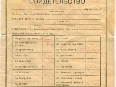 Świadectwo szkolne Wiesławy Bandyry za ukończenie VI klasy szkoły polskiej