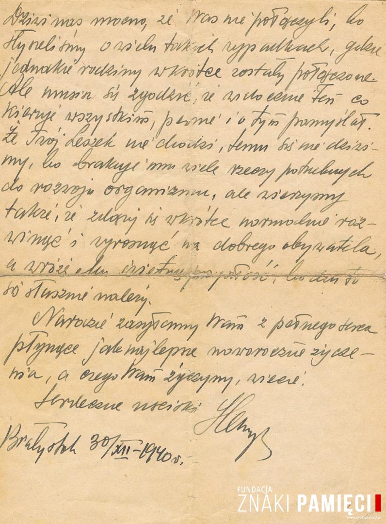 List do Janiny Popławskiej, przebywającej na zesłaniu na Syberii, wysłany przez Henryka Nizińskiego