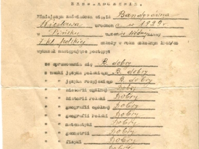 Świadectwo szkolne Wiesławy Bandyry za ukończenie VII klasy szkoły polskiej