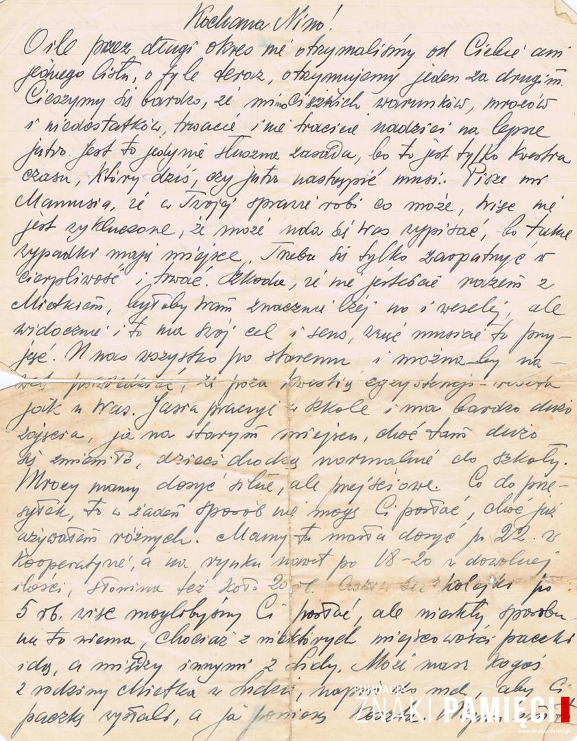 List do Janiny Popławskiej, przebywającej na zesłaniu na Syberii, wysłany przez Henryka Nizińskiego