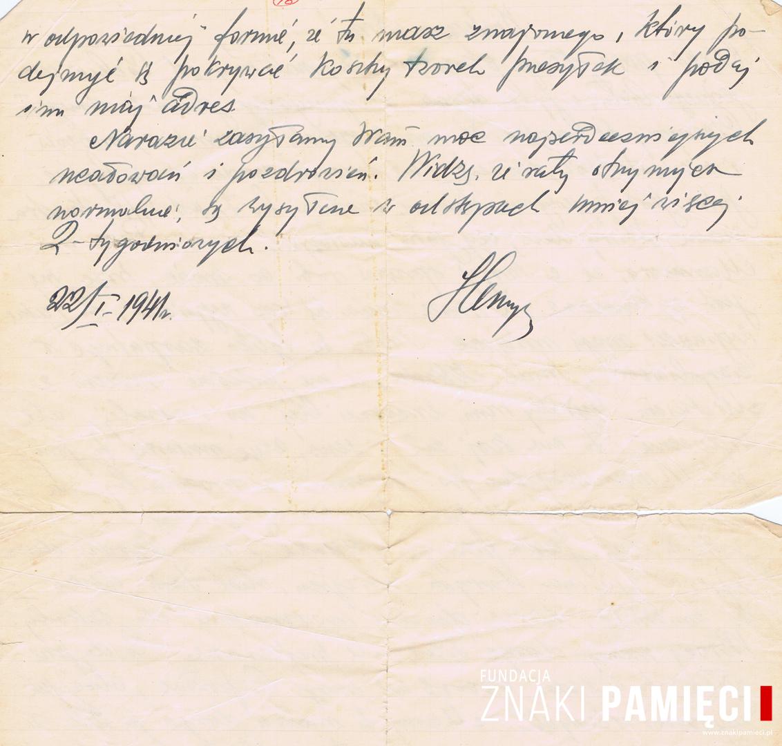 List do Janiny Popławskiej, przebywającej na zesłaniu na Syberii, wysłany przez Henryka Nizińskiego