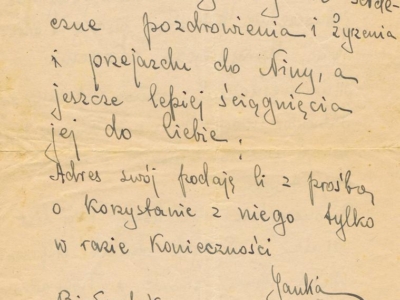 List do wywiezionego w głąb ZSRS Mieczysława Popławskiego, wysłany przez Janinę Nizińską