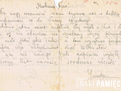 List do Janiny Popławskiej, przebywającej na zesłaniu na Syberii, wysłany przez Janinę Nizińską