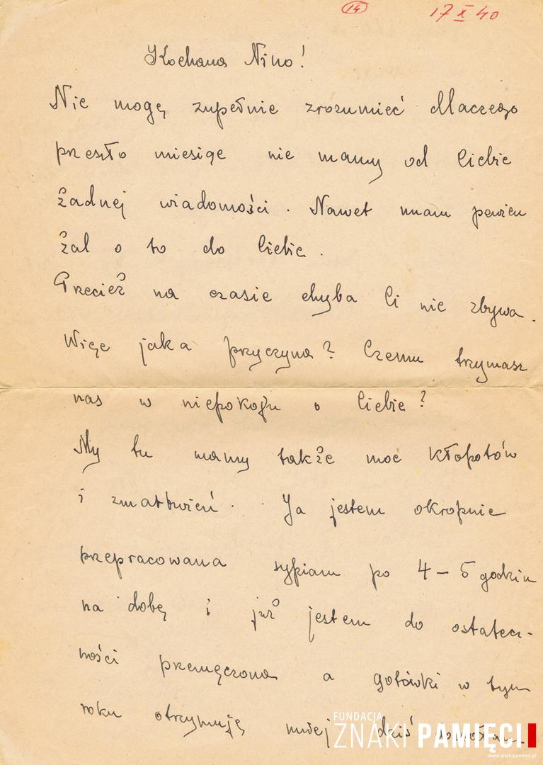 List do Janiny Popławskiej, przebywającej na zesłaniu na Syberii, wysłany przez Janinę Nizińską